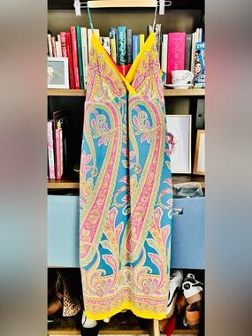 Tessuto Vintage Paisley Dress in Turquoise & Pink & Yellow